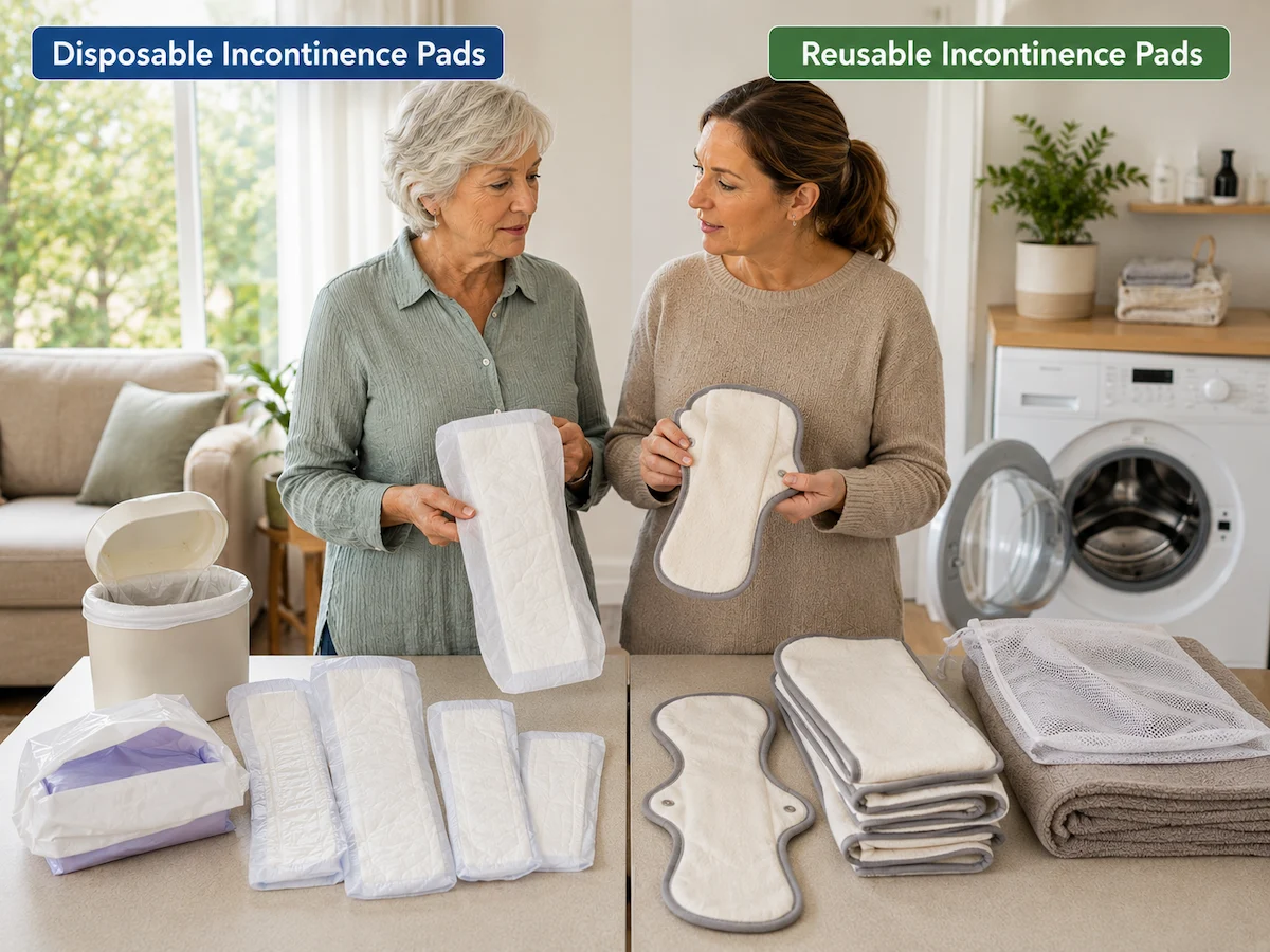 Disposable and reusable incontinence pad comparison