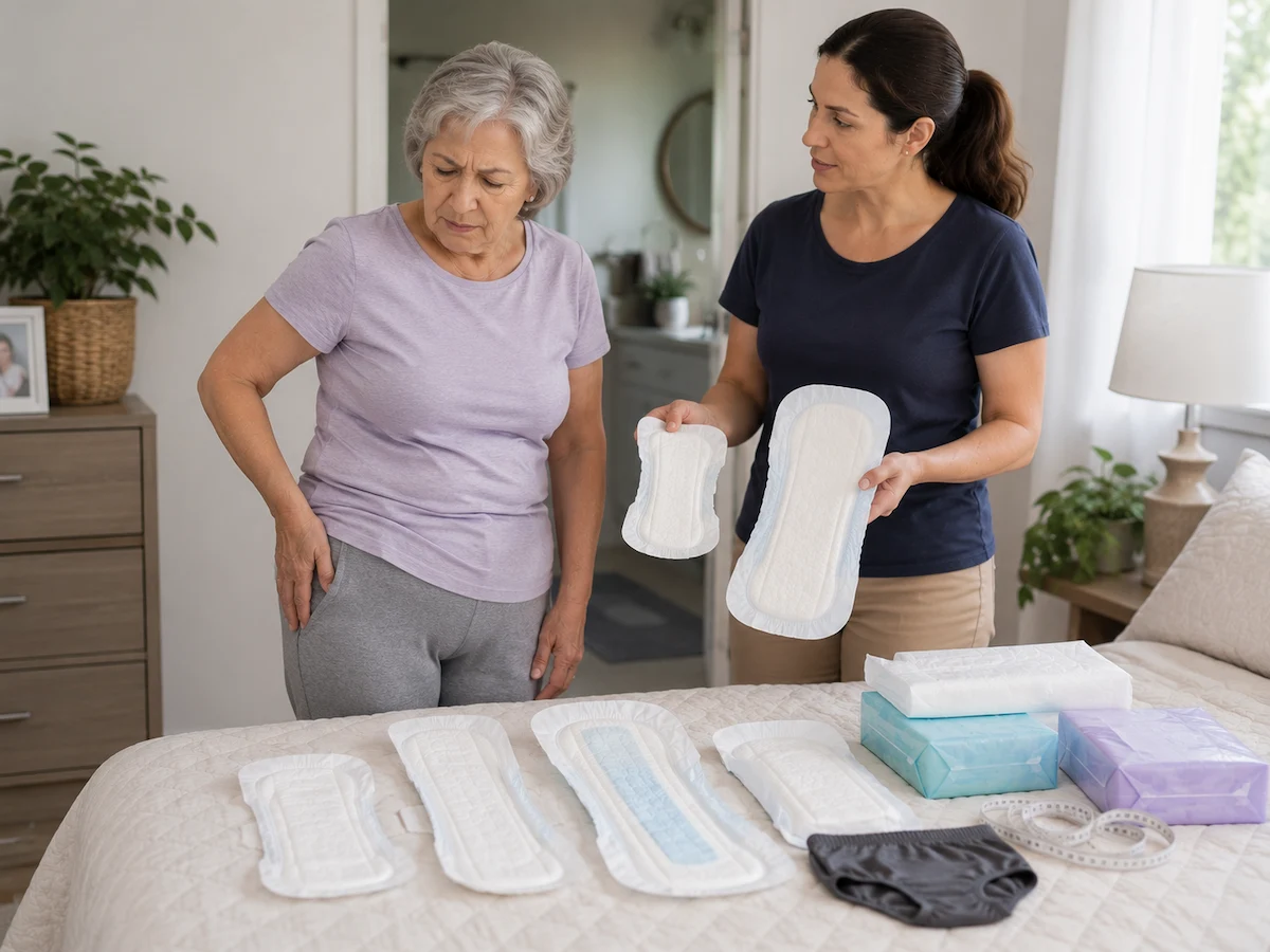Older adult adjusting poorly fitting pad