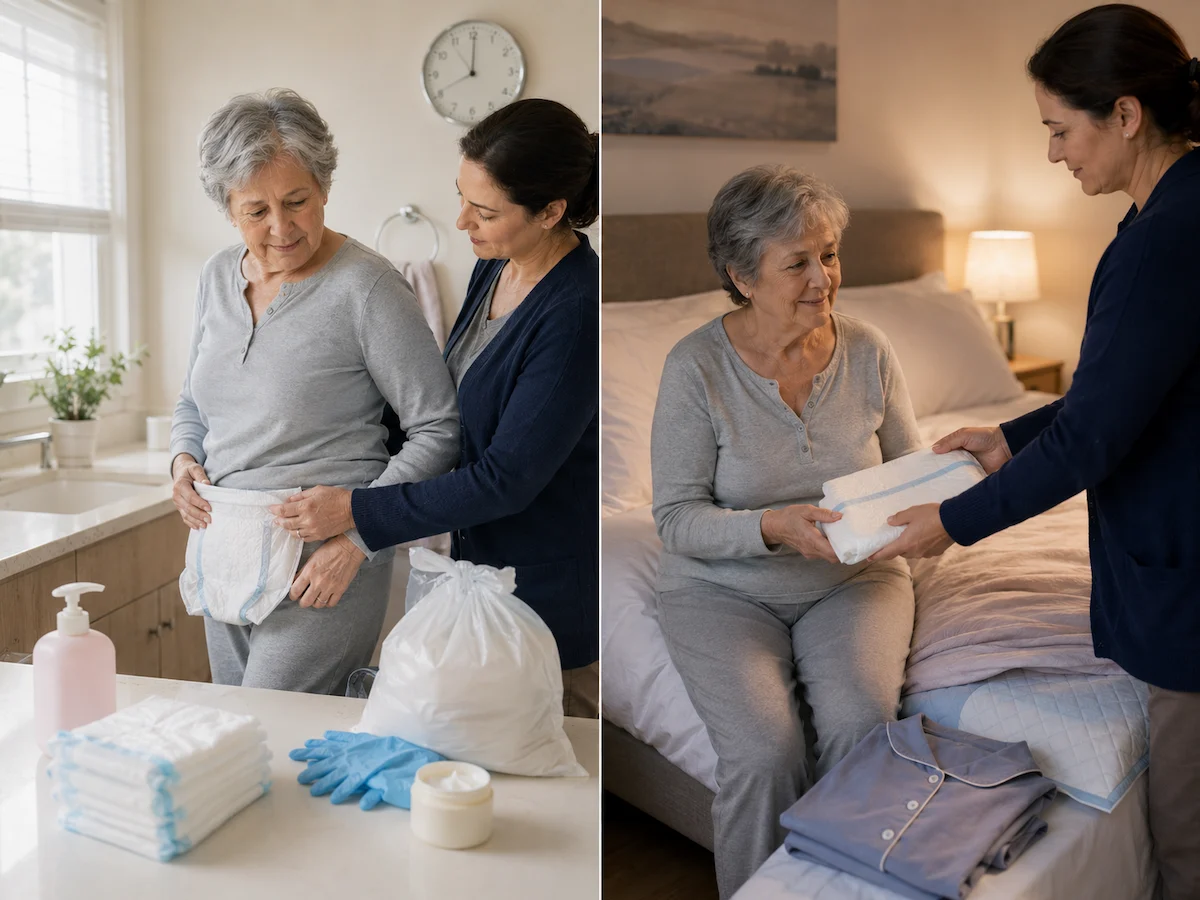 Day and night incontinence pad changes