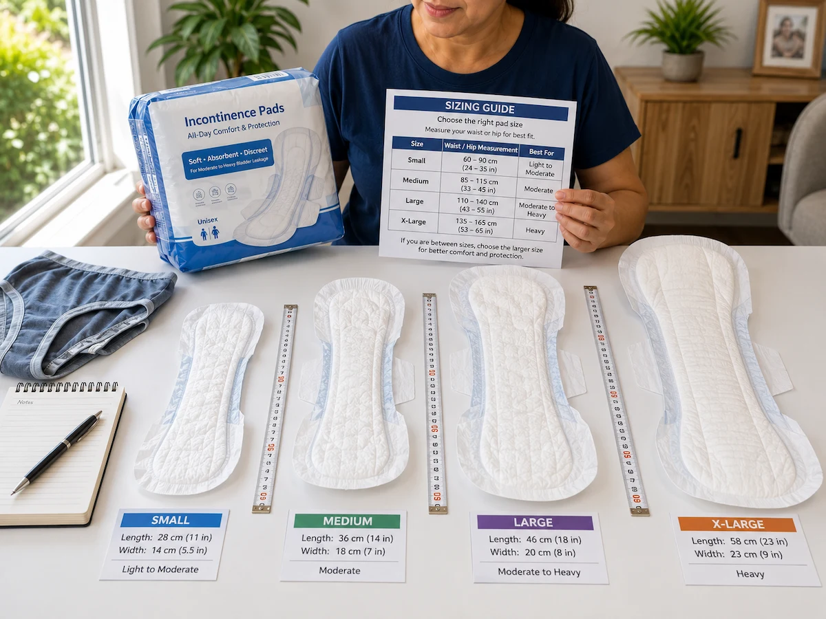 Incontinence pad size comparison